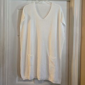 White Lightweight V-Neck Ribbed Knit Sweater with Pockets Size 4x NWOT